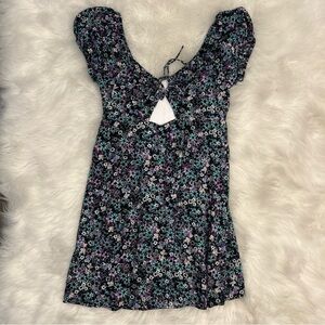 SO Black & Blue Rayon Floral Summer Dress w Cut-Out Accents Size Small